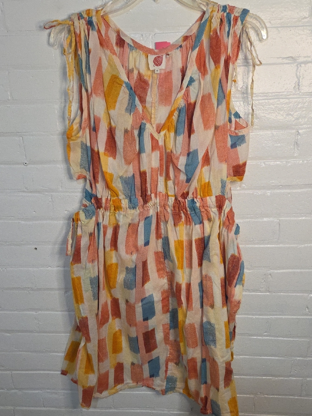 Anthropologie Multicolor Geometric Midi Dress in Cream, Rust, Mustard, Blue